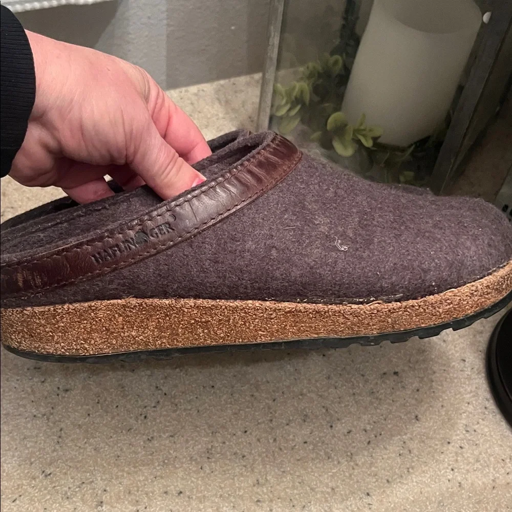 Haflinger Smoky Brown with leather Trim Wool Slip-On Clogs Unisex size 39